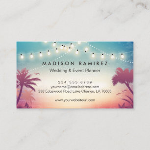 Cartão De Visita Placa de Evento Externo das Luzes de String Sunset