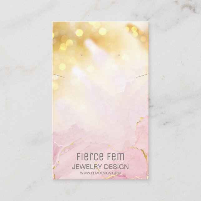 Cartão De Visita Placa De Exibição Cintilante Moderna, Rosa E Doura (Frente)