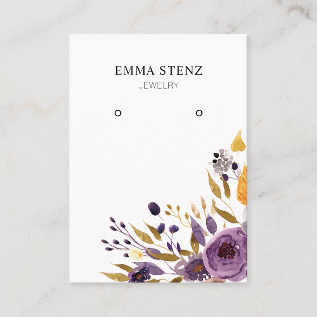 Cartão De Visita Placa de exibição de joias ・ Floral roxo (Frente)