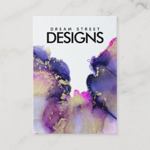 Cartão De Visita Placa de exibição Dourada cor d'água roxa com grav