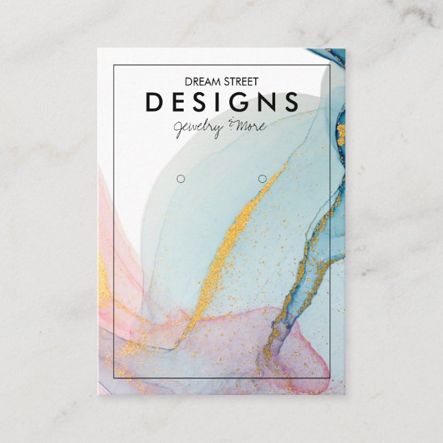 Cartão De Visita Placa de exibição Dourada de tendência azul-rosa (Frente)