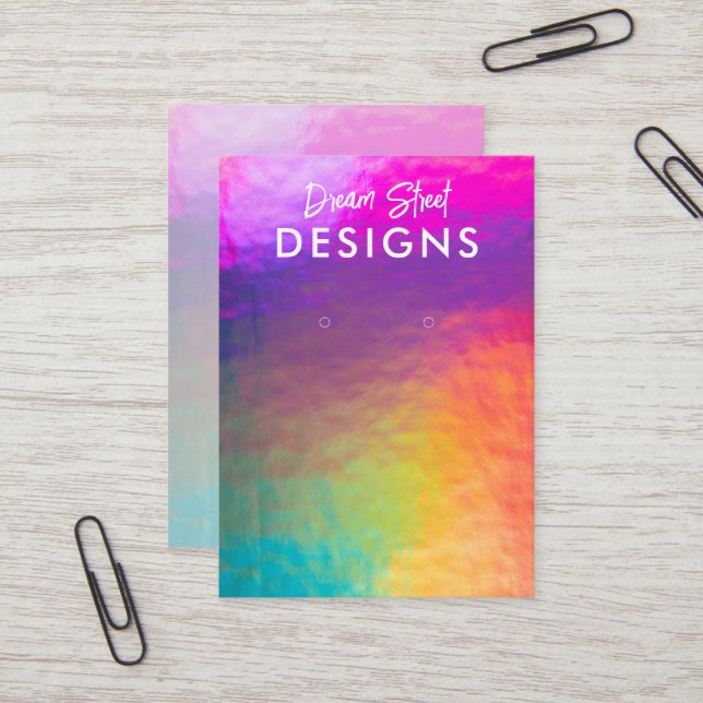 Cartão De Visita Placa de exibição Rainbow Faux Holo Earring (Frente/Verso In Situ)