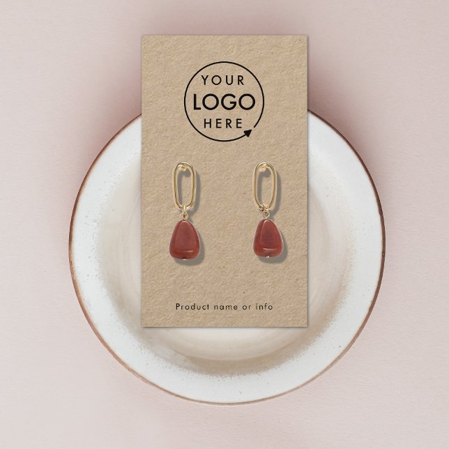 Cartão De Visita Placa de exibição rustic Kraft Logo Jewelery Earri (Modern natural rustic kraft earring display card by Guava - clean, stylish, and customizable)