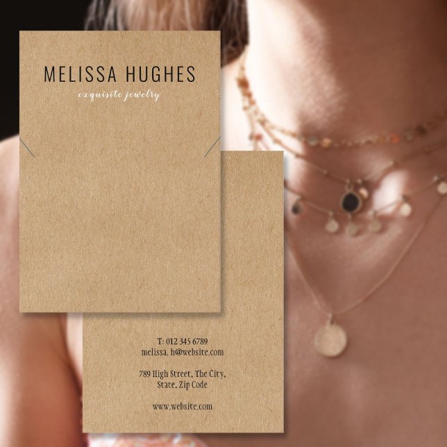 Cartão De Visita Placa de Exibição Simples de Colar Russo (Simple Modern Rustic Necklace Jewelry Display Card)