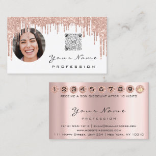 Cartão De Visita Placa de fidelidade 10 Ouro Rosa de Coroa do QR