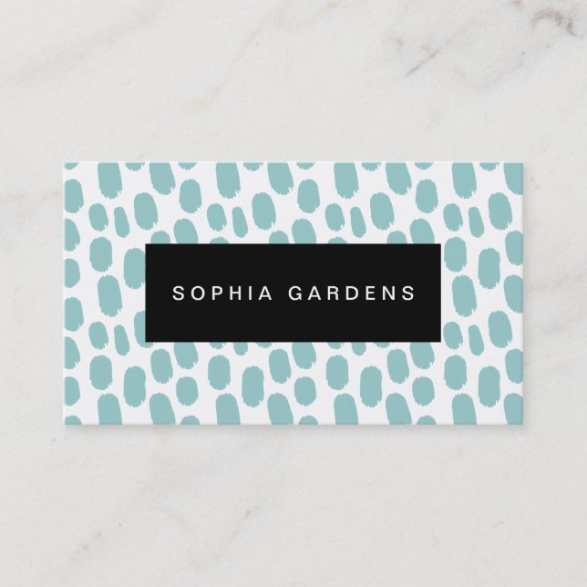 Cartão De Visita Placa de Nome - Traços de Pintura - Verde Azul Cla (Frente)