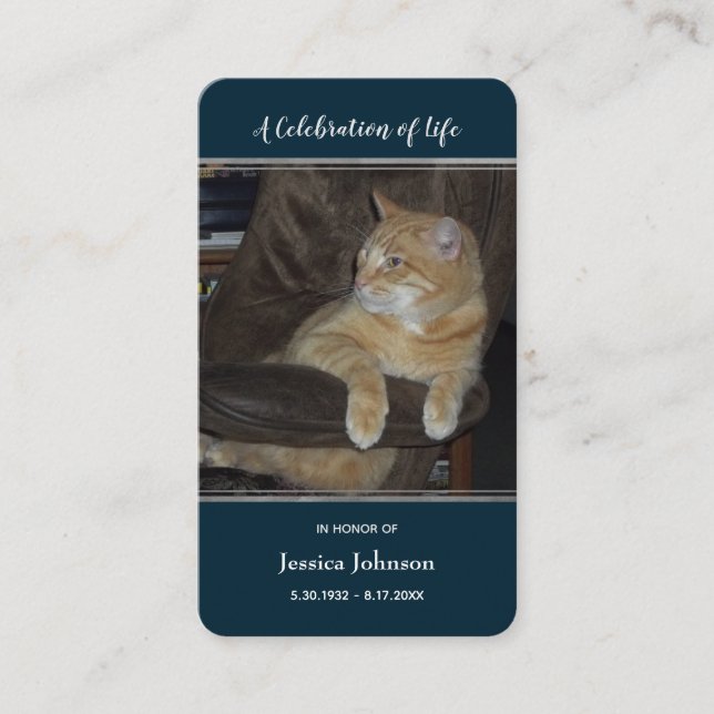 Cartão De Visita Placa de Reprodução Funeral com Uma Opção Fotográf (Frente)