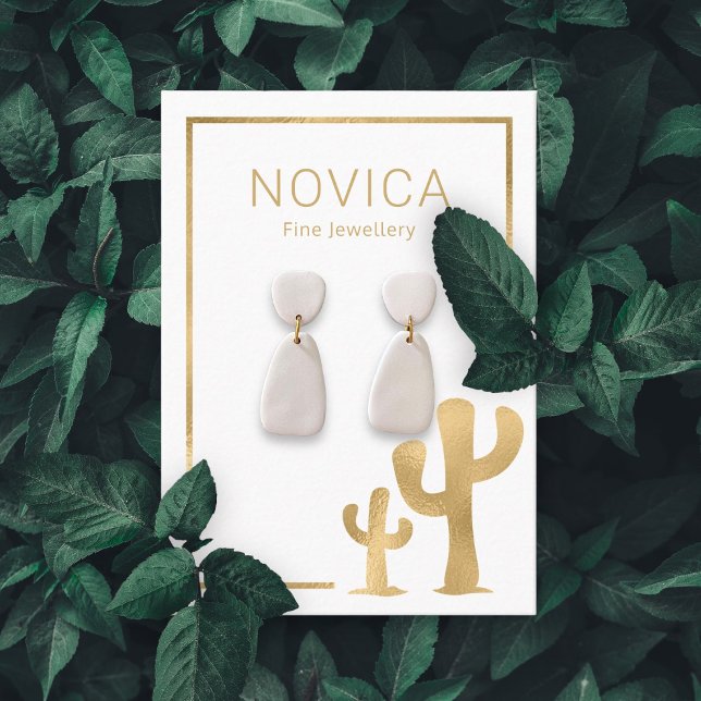 Cartão De Visita Placa de vídeo Chic Dourado com gravação de cactus (Criador carregado)