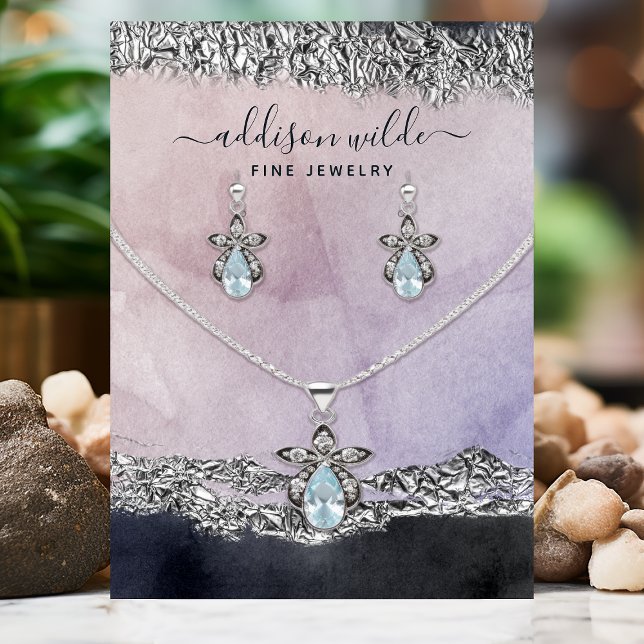 Cartão De Visita Placa de vídeo de joalharia moderna prata preta pú (Criador carregado)