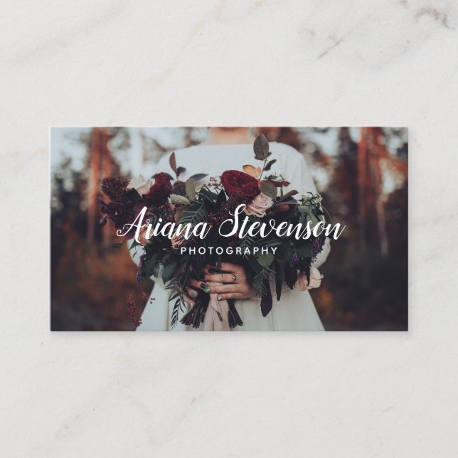 Cartão De Visita Placa fotográfica manuscrita branca elegante (Frente)