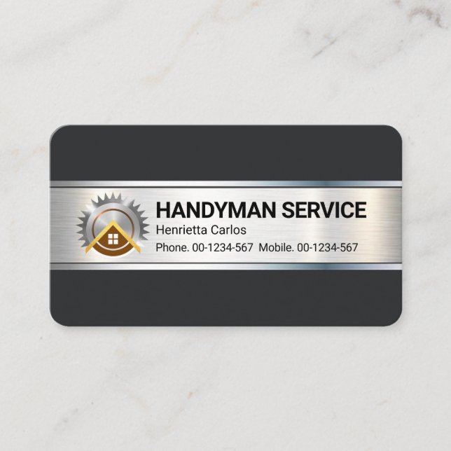 Cartão De Visita Placa Metálica De Pincel De Prata Para O Handyman (Frente)