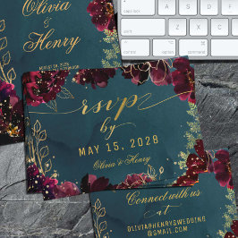 Cartão De Visita Placa Online RSVP de Casamento de Toneladas Teal B