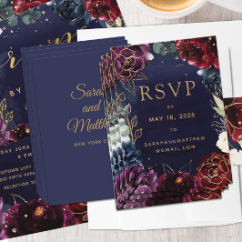 Cartão De Visita Placa RSVP Online de Casamento de Marinho Burgundy