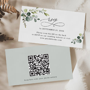 Cartão De Visita Placas RSVP de Código QR de Casamento Eucalyptus G