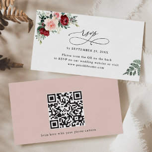 Cartão De Visita Placas RSVP de Código QR de Casamento Floral Burgu