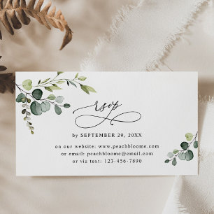 Cartão De Visita Placas RSVP Online de Casamento Eucalyptus Greener