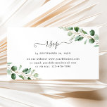 Cartão De Visita Placas RSVP Online de Casamento Eucalyptus Greener<br><div class="desc">Coleção de casamento Moody Greenery,  este cartão RSVP on-line personalizável de tamanho de cartão de visita,  apresenta galhos de verde-aquarela eucalipto em conjunto com uma fonte de script de tendência e uma fonte de serif de classe em cinzas. Itens correspondentes disponíveis.</div>