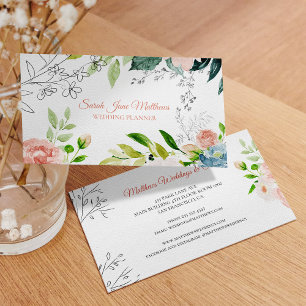 Cartão De Visita Planeador de casamento moderno floral de aquarela