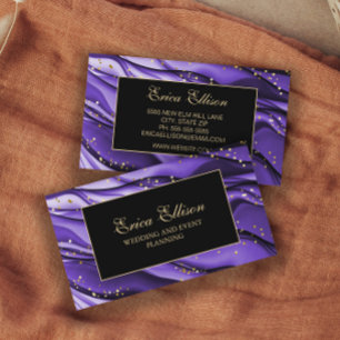 Cartão De Visita Planeador de Casamentos Dourados com Largura, Roxo