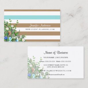 Cartão De Visita Planeador de Evento de Stripe Aqua Floral Moderno