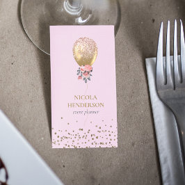 Cartão De Visita Planeador de Evento Dourado e Rosa Clássico
