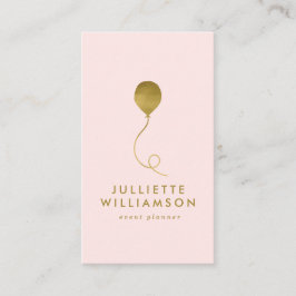Cartão De Visita Planeador de Eventos de Balões Dourados e Blush Mí
