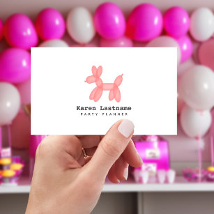 Cartão De Visita Planeador de Eventos de Festa Animal do Balão Rosa