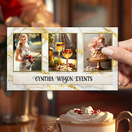 Cartão De Visita Planejador de Casamento Chic Gold Marble Foto 