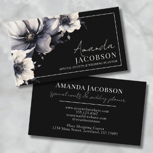 Cartão De Visita Planejador de Casamento Elegant Event Floral Preto
