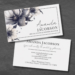 Cartão De Visita Planejador de Casamento Elegant Event Preto Branco