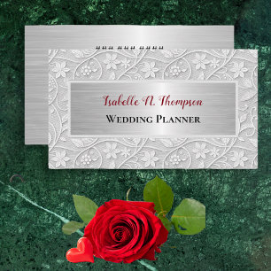 Cartão De Visita Planejador de Casamento Elegante com Renda Floral