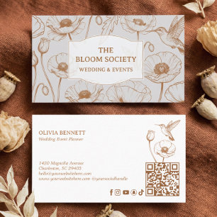 Cartão De Visita Planejador de Casamento Elegante Floral Papoula e 