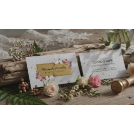 Cartão De Visita Planejador de Casamento em Papel Artesanal Damasco
