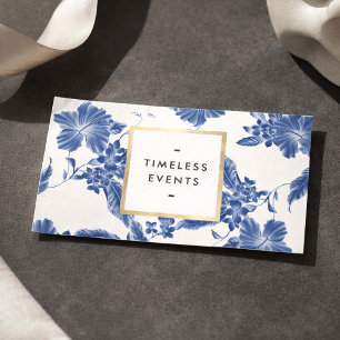 Cartão De Visita Planejador de Casamento Floral Azul Branco Elegant