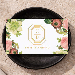 Cartão De Visita Planejador de Casamento Floral Monograma Art Déco