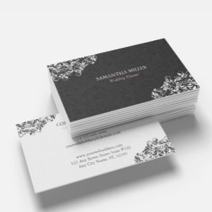 Cartão De Visita Planejador de Casamento Floral Preto Branco