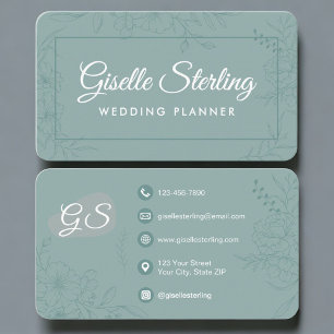 Cartão De Visita Planejador de Casamento Floral Verde Turquesa