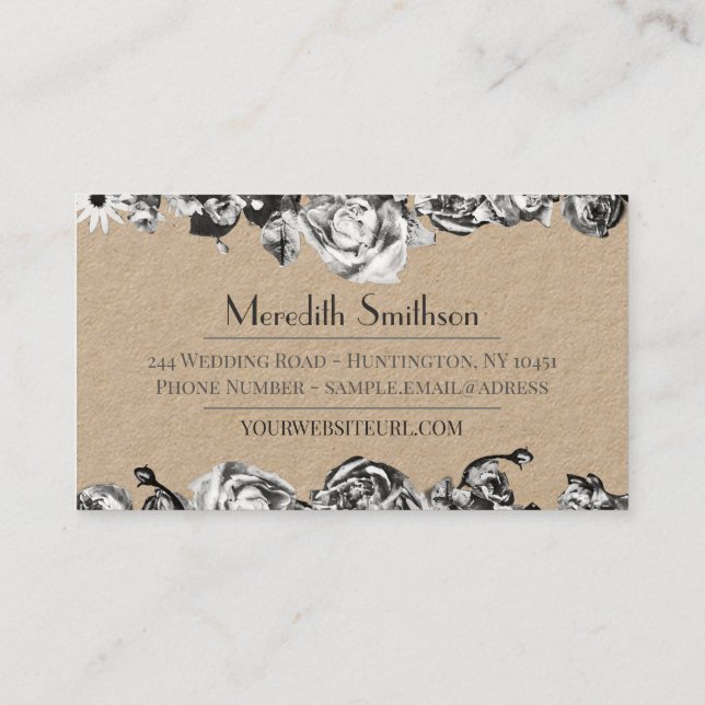 Cartão De Visita Planejador de Casamento Profissional Preto e Branc (Verso)