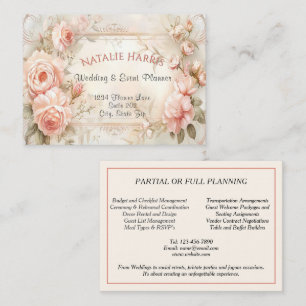 Cartão De Visita Planejador de Casamento Rosas Cor-de-Rosa Vintage