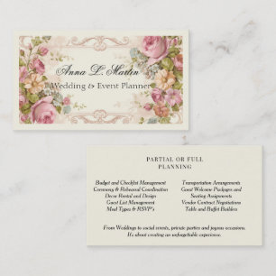 Cartão De Visita Planejador de Casamento Vintage Elegante Francês C