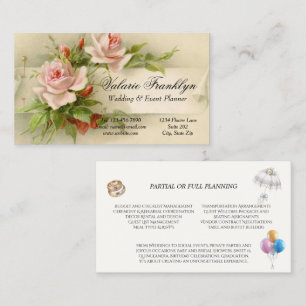 Cartão De Visita Planejador de Evento de Casamento de Rosas Cor-de-