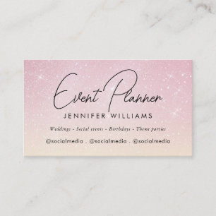 Cartão De Visita Planejador de Eventos Rosa Elegante Dourado Brilha