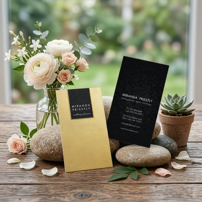 Cartão De Visita Planejadores de Eventos de Casamento Chic Black &  (Criador carregado)