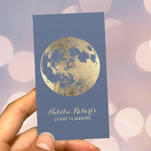 Cartão De Visita Planejamento de Elegante Azul Dusty da Lua Dourada