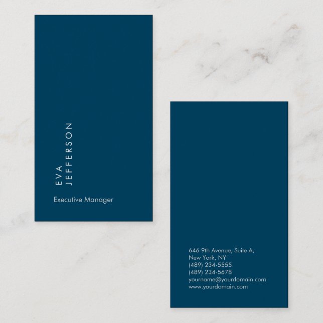 Cartão De Visita Planície moderna única e elegante azul oceânico (Frente/Verso)