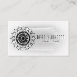 Cartão De Visita Planície preto e branco do damasco da aguarela