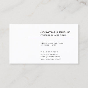 Cartão De Visita Planície simples moderna branca e Dourado elegante