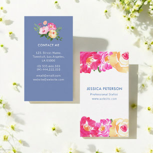 Cartão De Visita Planner de Casamento Chic Floral Azul Cor-de-Rosa