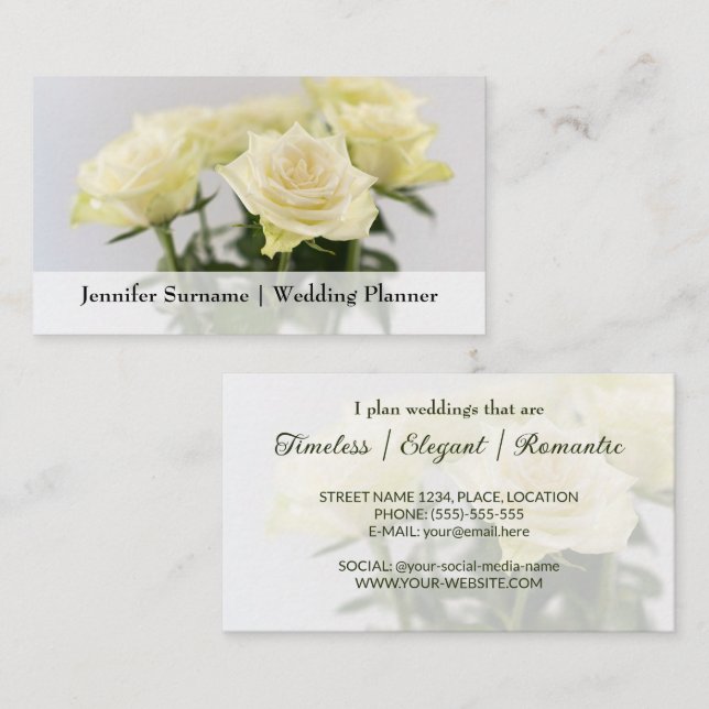 Cartão De Visita Planner de Casamento Clássico das Flores Brancas E (Frente/Verso)