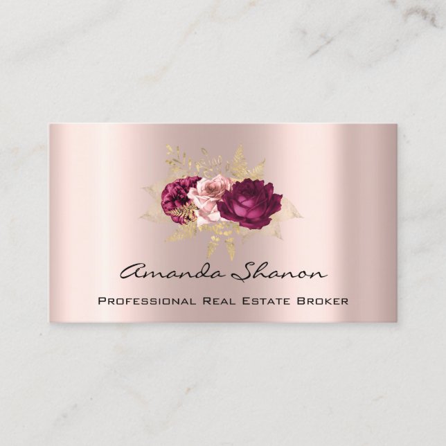 Cartão De Visita Planner de Casamento de Eventos Florals Rosa Marsa (Frente)